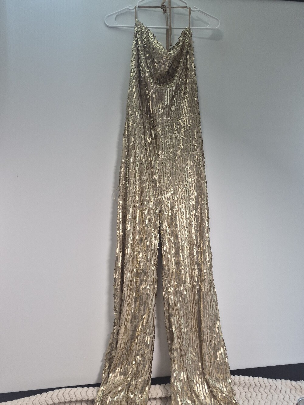 Fashion Nova Champagne Beige Sequin Fringe Hanging Accent